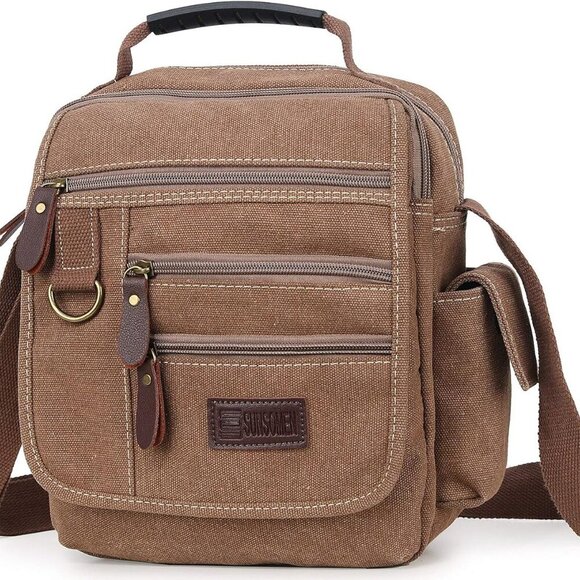 Mens bag Canvas Shoulder Bag Small Messenger Crossbody Bag Work Bag Vintage Mult - Picture 1 of 6